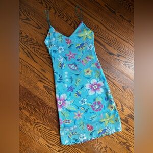French Concept Paris Vintage Blue Floral Y2K Mesh Slip Dress